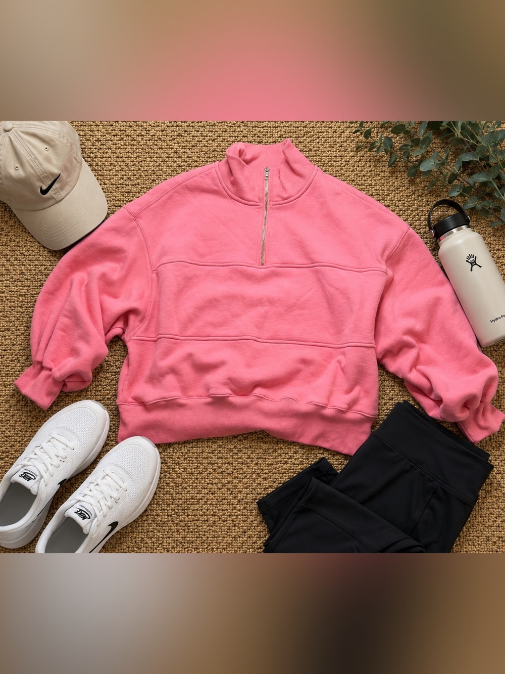 Papermoon Pink Half Zip Fleece Pullover Sweatshirt Women’s Medium Cozy Cropped